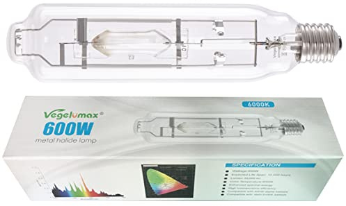 Vegelumax MH 600W Metal Halide Single Ended HID Grow Light Bulb Lamp High PAR Enhanced Blue and Violet Spectrums for Hydroponic Horticulture Vegetative Growth,CCT 6000K,55,000 Lumens,E39 Base
