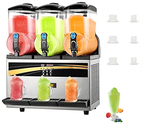 VEVOR Machine à Glace Slushy Commerciale, Machine à Glace Slushy 3 x 15 L, Machine à Glace Slushy 800 W, Appareil à Slushy 63 x 45 x 80 cm Machine à Slushy Maker, 2 Modes Panneau de Commande LED Intel