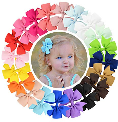 ZSLJSWDZ 20 pcs pinces crocodiles avec nœud en ruban gros-grain ，Barrettes à cheveux avec noeuds en lin Fleurs ，pour bébés filles Barrettes . Pinces à cheveux