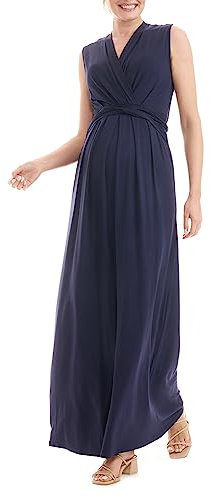 Herzmutter Umstandskleid festlich Sommer - Schwangerschaftskleid-Stillkleid - Lang - Maxikleid für Damen - Wickeloptik - 6900 (L, Dunkelblau)