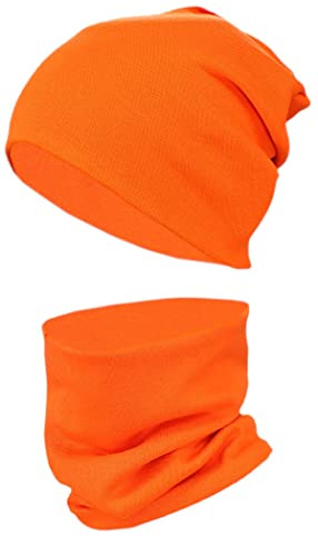 TupTam Ensemble Bonnet Beanie et Écharpe Tube pour Enfants – Chaud et Confortable, Orange, 52-56