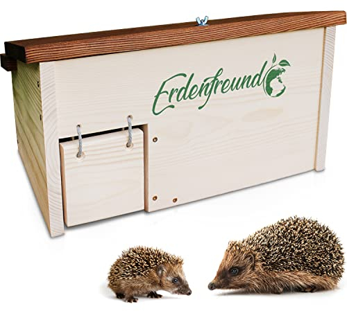 Erdenfreund® Igelhaus mit Rattenklappe, Sicherheitsverschluss & Labyrintheingang gegen Fressfeinde Igelhotel groß für den Winterschlaf & zum Nisten (Igelhaus Winterquartier & Nisthaus rattensicher)