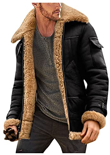 Giacca in pile da uomo giacca in pelle, cappotto trench in pelliccia sintetica colletto a risvolto imbottito stile vintage cappotto spesso invernale, giacche in pelle di pecora cashmere cappotto