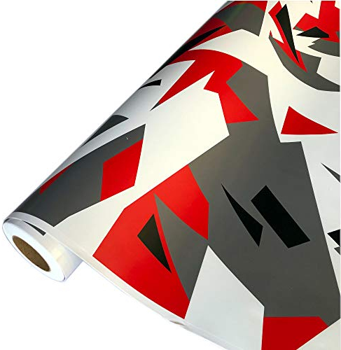 folimac 8,50€/m² Camouflage Autofolie Selbstklebend Blasenfrei mit Luftkanäle 3D bekleben, Schwarz weiß Grau Rot #302 (2m x 152 cm)