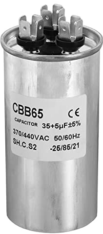 PATIKIL CBB65 35 + 5 uF Driftkondensator, 35 + 5 mfd 1 st aluminiumhölje AC 370/440 V med 3 stift för kompressor luftkonditionering motor värmepump kondensator