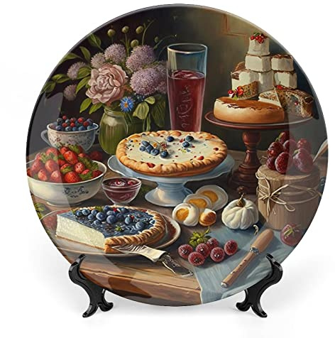 Piatti decorativi, Pane e Bevande Alimenti Pittura A Olio Piatto di Visualizzazione per Casa Ufficio Cucina Tavolo Decorazione Piatti di Porcellana 15 CM, Regali di Compleanno