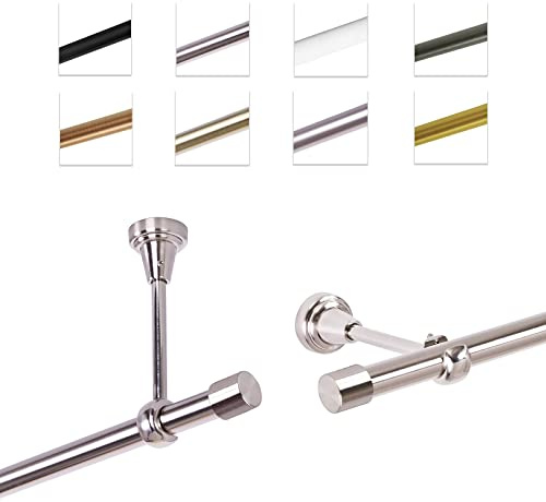MDEKOR Gardinenstange 600 cm einläufig | Vorhangstange für die Wandmontage oder Deckenmontage Edelstahllook aus Metall | Gardinenstangenset Ø 19mm