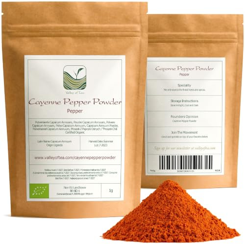 Cayennepeppar Pulver Ekologiskt - Malen Het Chili - Capsicum Annuum | strös över soppor kött och ägg för snabb kryddstyrka och fruktig ton