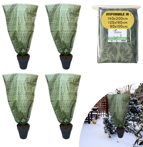 JARDEN© Set di 4 Copertura Invernale Piante 80x100cm Spessore 50g/m² - Disegno Fogliame Verde - Protezione Invernale per Piante, Cappuccio Tessuto Non Tessuto - Resistente e Facile da Installare