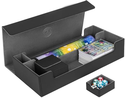 Deck Box - Boîte à cartes avec plateau cube pour plus de 5500 cartes - Boîte de rangement - Boîte de rangement - Boîte à cartes XL de qualité supérieure avec tapis de jeu et compartiment pour dés -