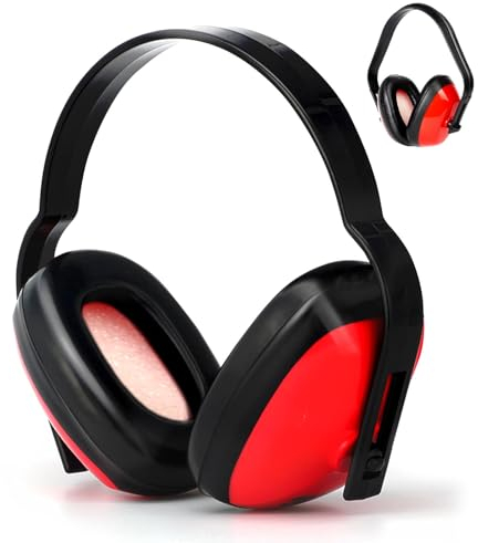 MUNSKT Gehörschutz mit Geräuschunterdrückung, verstellbar, 2 Packungen für Kinder und Erwachsene, Gehörschutz, weiche Schaumstoff-Pads, ideal für Bau, Heimwerker, rot, One size