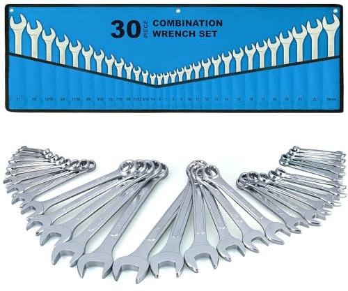 30-teiliges ultimatives Allzweck-Ringschlüssel-Set in aufrollbarer Tasche | SAE 1/4 Zoll bis 1 Zoll, metrisch 6 mm bis 24 mm | Bestes Preis-Leistungs-Verhältnis, komplettes Schraubenschlüssel-Set für