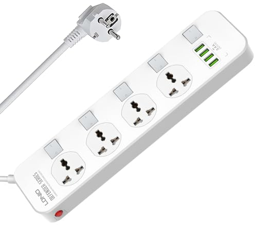 LELYFIT Steckdosenleiste, Überlastschutz, 4 Universalsteckdosen, 2X USB-A,1x Type-C,1x 20W USB-C PD (5V 3A 20W), 5 Unabhängiger Sicherheitsschalter, 6.5ft Netzkabel, Mit Überspannungsschutz