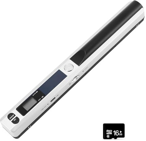 Scanner portatile, mini scanner portatile 900 dpi, bacchetta di scansione a colori A4 ad alta velocità, ricaricabile tramite USB, con scheda SD da 16 GB (argento)