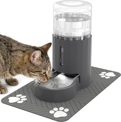 JUNSPOW Distributeur d'eau pour Chat avec Set de Table et Bol en Acier Inoxydable, Distributeur Automatique d'eau par gravité pour Chats ou Chiens de Petite et Moyenne Taille, Grande capacité, Facile
