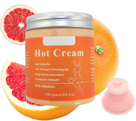 Elitzia Organic Anti‑Cellulite Hot Cream Belly Fat Burner Slimming Massage | Warms Tones Skin With Natural Slimming Formula for Thighs, Arms, Butt. Includes Suction Cup for Enhanced Effect 250g
