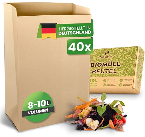 NATURALEAF® Lot de 40 sacs poubelle biologiques de 10 l - Avec une résistance et une durabilité optimales - Sacs poubelle compostables - La solution d'élimination durable pour la restauration et la