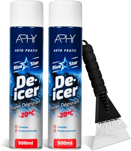 APHY ENTERPRISES De-Icer Spray & Ice Scraper for Car 2 x 500ml – Fast Ice Removal for Windscreen & Windows | Winter Car Kit | Essential Deicer for Quick Frost & Ice Clearing