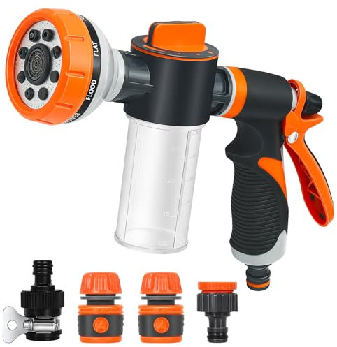 Gartenbrause, Garten Handbrause, 8-Funktionen Spritzdüse und Einstellbarer Wasserdurchfluss Spritzpistolen Bewässerungspistole für Autowäschen, Haustierdusche, Gartenbewässerung