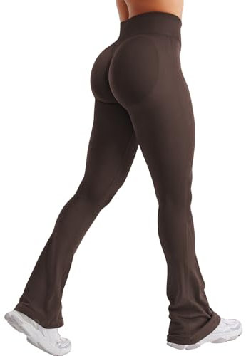 ZAAYO Flared Invisible Scrunch Leggings Damen Schlaghose Damen Push Up Sport Leggings Hohe Taille Bootcut Gym Yoga Workout Leggings Schokoladenbraun S