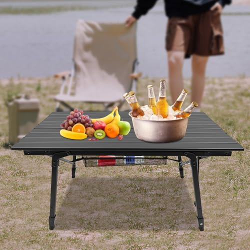 Table de camping pliante autoportante avec sac de rangement 45 à 65 cm - Hauteur réglable - Taille de bureau 90 x 51 cm - Pour camping, pêche, pique-nique, barbecue, fête, marchés aux puces, etc