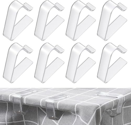8 Pcs Table Cloth Clip, Transparent Plastic Tablecloth Clips, Clear Table Cloth Cover Clamps Picnic Tablecloth Clips for Christmas Home Wedding Party Camping Indoor Outdoor (White)
