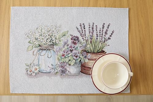 Bordstabletter tvättbara set om 4, 35 x 45 cm, bordsunderlägg tyg 100 % jacquard gobeläng, underlägg hög kvalitet återanvändbara för bröllop, födelsedag, kök, café – lavendelharmoni