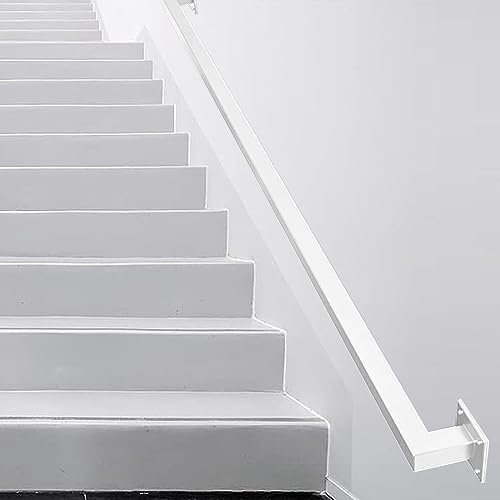 Main courante carrée blanche de 3 m pour escaliers à fixation murale - Ensemble complet antidérapant pour maison, couloir, loft, terrasse, garde-corps