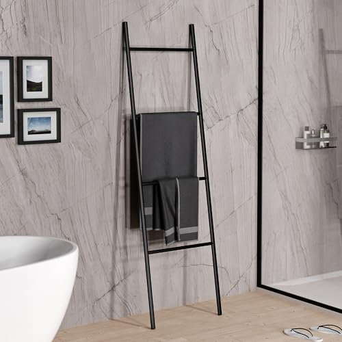 BERNSTEIN - Echelle porte-serviettes à poser/fixer Noir mat Acier inox 170x49cm Support Serviette Salle de bain Design - Série OLA