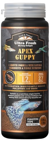Ultra Fresh Apex Guppy Fish Food, growth formula with natural ingredients & whole nutrition 125g