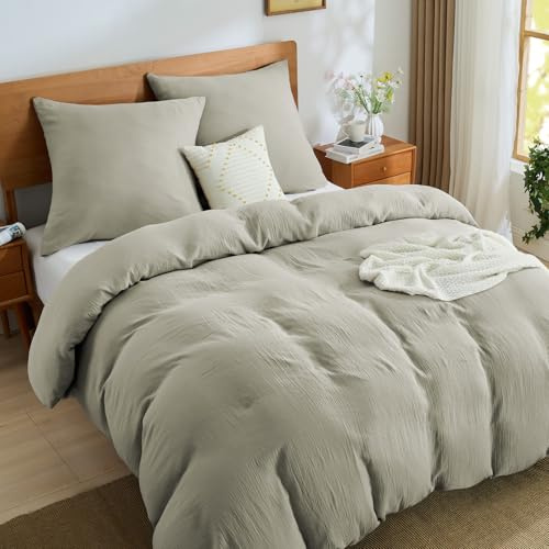 BEDELITE Musselin Bettwäsche 200x220 Baumwolle - ÖKO-TEX Bettwäsche-Sets Taupe 3teilig mit Reißverschluss, Bettbezug 220x200 mit 2 Kissenbezüge 80x80 cm, weiche und atmungsaktiv