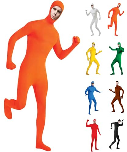 Generisch Damen Herren Halloween Kostüm Karneval Lorax Kostüm Unisex Ganzkörperanzug Ganzkörper Slenderman Greenscreen Anzug Suit Orange Karneval Cosplay Jumpsuit Ganzkörperanzug