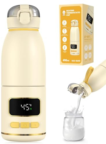 eSynic Chauffe Biberon Portable sans Fil Capacité 450ml pour Lait Materne ou Préparation pour Nourrissons ou Eau Batterie 15000mAh Chauffe Rapide Température Précise Tasse Amovible pour Voyage Sortie