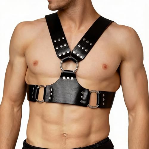 Dicosky Men's PU Leather Chest Harness,Adjustable Gothic Punk Body Harness Belt for Men,BDSM Cage for Muscle Show,Rave&Cosplay Valentine's Day Mardi Gras Black