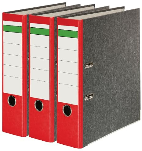 Conipa DIN A4 Ordner 2-Ringe-Meachanik [MADE IN GERMANY] für 600 Blatt grau marmoriert (3 Ordner, Rot, 8 cm Breit)