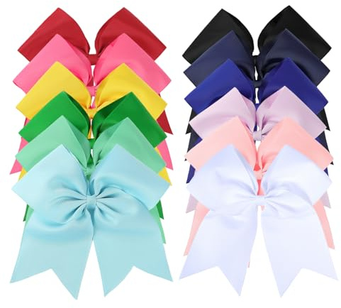 12-Pack 7-Inch Jumbo Hair Bows with Long Tails – Solid Colors Grosgrain Ribbon Hair Accessories for Girls & Toddlers – Alligator Clips, Birthday, Christmas, Halloween, Easter, School Gift Set