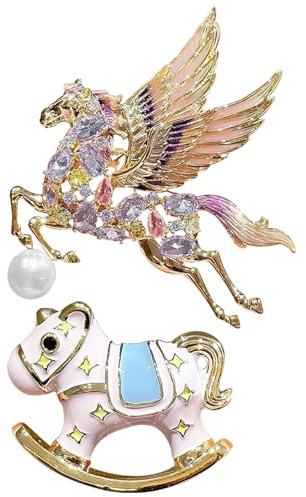 BSITSSS 2 stycken broscher för kvinnor, kristallhästbroscher, eleganta broscher för kläder, vintage brosch pin, brosch för halsduk, rockkläder, kläm