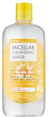Agua Micelar con Vitamina C 500ml, Limpieza Facial 3 en 1 que Desmaquilla, Purifica y Aclara el Cutis, con Antioxidantes que Protegen la Piel, Para una Tez Translúcida