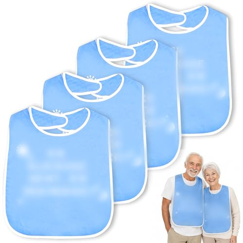 ZHAO GE 4 Pièces Bavoir Adulte, Bavoirs en Tissu éponge pour Adultes, Protège-vêtements Unisexe avec Fermeture Velcro pour Personnes Âgées et Handicapées