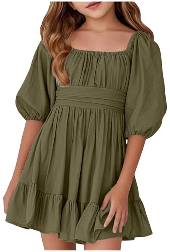 Genérico - Vestido de princesa para niña, ceremonia, tarde larga, organza, cinturón de nudo, boda, comunión, espectáculo de niña A98, ejército verde, 9-10 Años