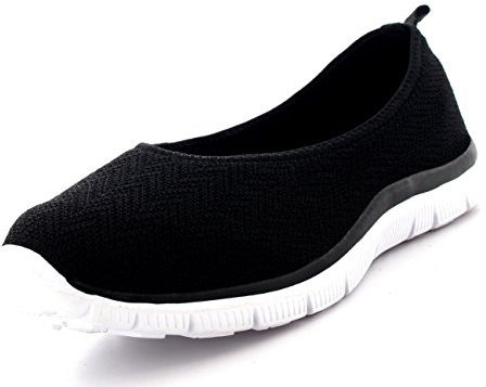 Get Fit Femmes Ballerine Aptitude Yoga en Marchant Fonctionnement des Sports Gym Poids Léger Engrener Baskets - Noir/Blanc - UK6/EU39 - BS0108