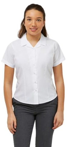 Trutex Girls White School Shirts, Multipack – Short Sleeve Slim Fit Revere Collar Cotton-Rich Non Iron School Blouses – Age 13 (2 Pack)