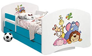 Happy Babies – dubbelsidig underbädd med skyffel modern design med säkra kanter och förstärkning skumgummikudde 7 cm blå 160x80 Safari