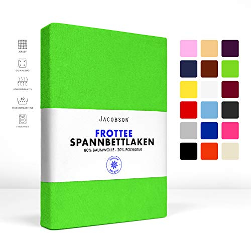 Jacobson Premium FROTTEE Spannbettlaken Spannbetttuch Bettlaken Baumwolle ca. 200g/m² (180x200cm - 200x200cm, Apfelgrün)