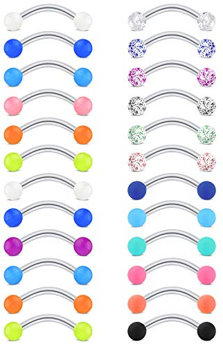 AceFun Piercing sopracciglio Anello 24 Pezzi Acciaio Chirurgico Piercing Curvo Barbell 16G Anello daith cartilagine Tragus Helix Rook Orecchini 10mm Piercing Gioielli per Donna Uomo