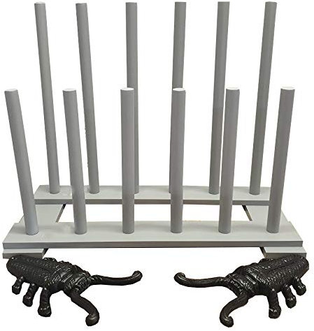 Selections Wooden Welly Boot Rack Organiser in Light Grey with Two Cast Iron Beetle Boot Jacks