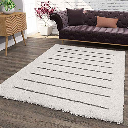 VIMODA Hochflor Teppich, Weicher Wohnzimmer Shaggy Skandinavischer Stil Streifen, Maße:120x170 cm