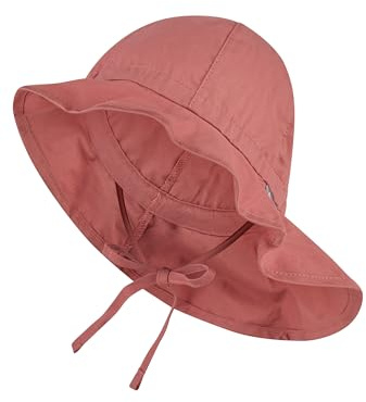 Sterntaler Sonnenhut - Unisex Sommerhut - UV-Schutz 50+ Mütze mit breiter Krempe und Größenregulierung - Nackenschutz - Bindebänder - Baby Kinder Kopfbedeckung aus Popeline (Bio) - Rosenholz,Größe 49