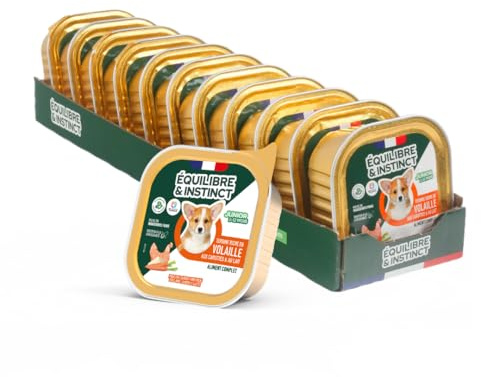 EQUILIBRE & INSTINCT - Chiot - Pâtée Nourriture Humide Volaille - Soutient la Croissance - Recette Complète Formulée avec des Vétérinaires - 11x150g - Fabriqué en France
