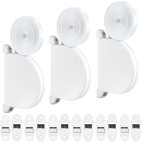 3 Enrolladores de Cinta de Persiana Enrollable Recogedor de Persiana de Rosca Montaje en Superficie con Sistema de Bisagra Correa de 5 m y 6 Guías de Correa de Persiana con Cepillo, Blanco